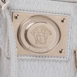 Versace White Leather Studded Satchel For Women -Versace Official Website luxury women versace used handbags p238432 010