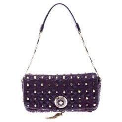 Versace Purple Leather Studded Tassel Vanitas Medea Shoulder Bag For Women