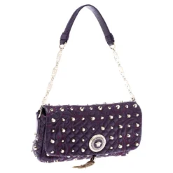 Versace Purple Leather Studded Tassel Vanitas Medea Shoulder Bag For Women -Versace Official Website luxury women versace used handbags p239201 003