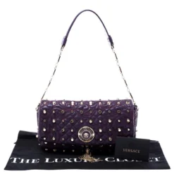 Versace Purple Leather Studded Tassel Vanitas Medea Shoulder Bag For Women -Versace Official Website luxury women versace used handbags p239201 004