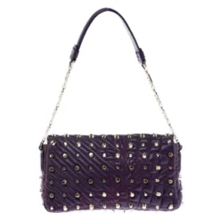 Versace Purple Leather Studded Tassel Vanitas Medea Shoulder Bag For Women -Versace Official Website luxury women versace used handbags p239201 1572675153 012
