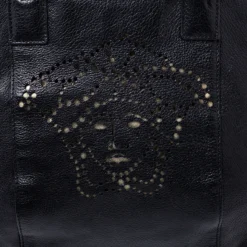Versace Black Perforated Logo Leather Chain Hobo For Women -Versace Official Website luxury women versace used handbags p241830 008