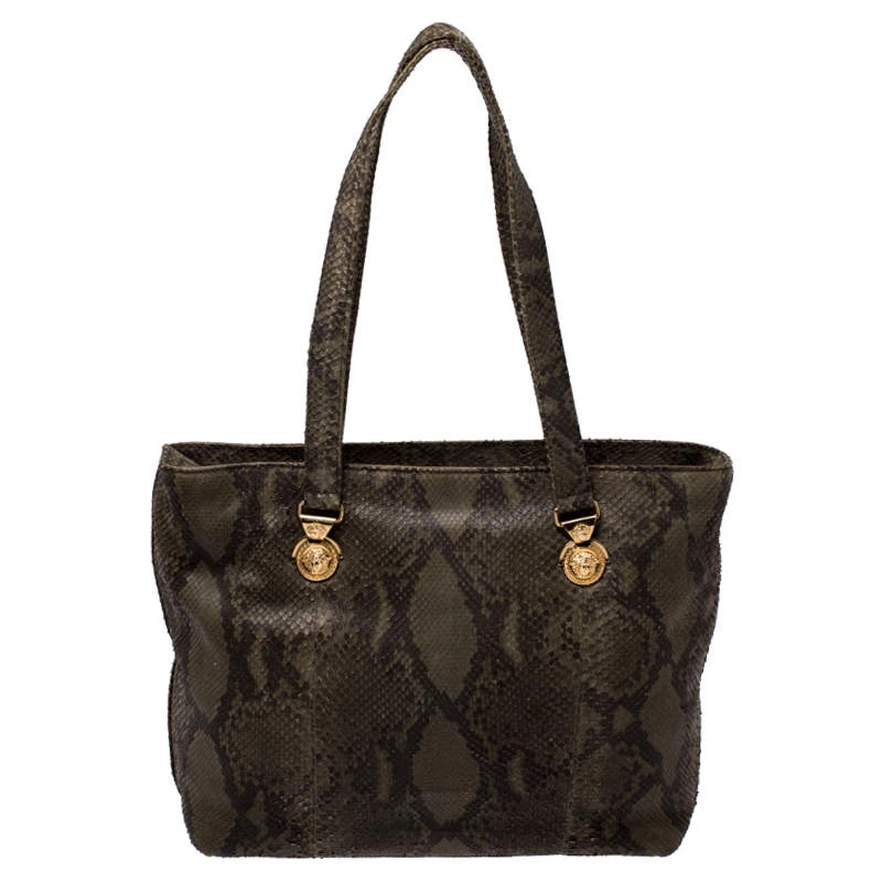 Versace Green Python Leather Tote For Women 1 Versace Green Python Leather Tote For Women