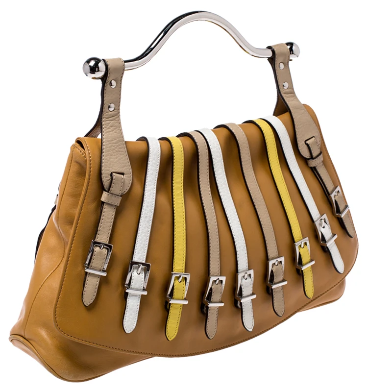 Versace Tan Leather Flap Strap Satchel For Women 3 Versace Tan Leather Flap Strap Satchel For Women - Image 3