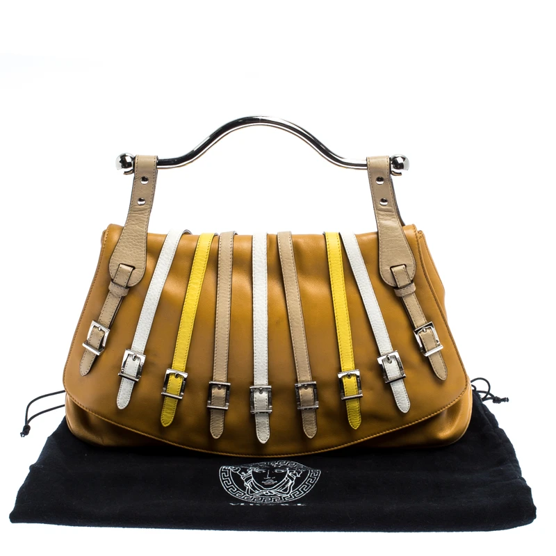 Versace Tan Leather Flap Strap Satchel For Women 9 Versace Tan Leather Flap Strap Satchel For Women - Image 9