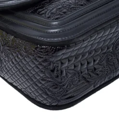 Versace Black Leather And Patent Leather Chain Flap Shoulder Bag For Women -Versace Official Website luxury women versace used handbags p244744 003