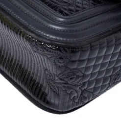 Versace Black Leather And Patent Leather Chain Flap Shoulder Bag For Women -Versace Official Website luxury women versace used handbags p244744 1573624751 008