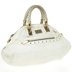 Versace White Leather Domed Satchel For Women -Versace Official Website luxury women versace used handbags p24483 003