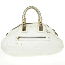 Versace White Leather Domed Satchel For Women -Versace Official Website luxury women versace used handbags p24483 004