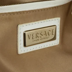 Versace White Leather Domed Satchel For Women -Versace Official Website luxury women versace used handbags p24483 006