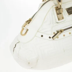 Versace White Leather Domed Satchel For Women -Versace Official Website luxury women versace used handbags p24483 008