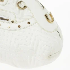 Versace White Leather Domed Satchel For Women -Versace Official Website luxury women versace used handbags p24483 009