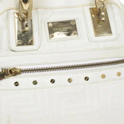 Versace White Leather Domed Satchel For Women -Versace Official Website luxury women versace used handbags p24483 010