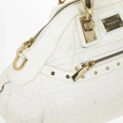 Versace White Leather Domed Satchel For Women -Versace Official Website luxury women versace used handbags p24483 013
