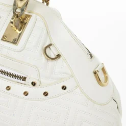 Versace White Leather Domed Satchel For Women -Versace Official Website luxury women versace used handbags p24483 014