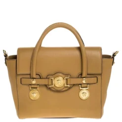 Versace Brown Leather Medusa Medallion Tote For Women