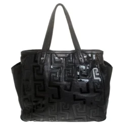 Versace Black Leather Shopper Tote For Women