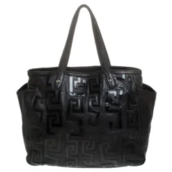 Versace Black Leather Shopper Tote For Women -Versace Official Website luxury women versace used handbags p245755 005