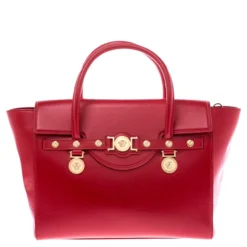 Versace Red Leather Medusa Medallion Tote For Women