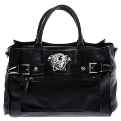 Versace Black Leather Medusa Tote For Women
