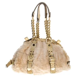Versace Beige Rabbit Fur And Python Satchel For Women 14 Versace Beige Rabbit Fur And Python Satchel For Women -Versace Official Website luxury women versace used handbags p246236 003