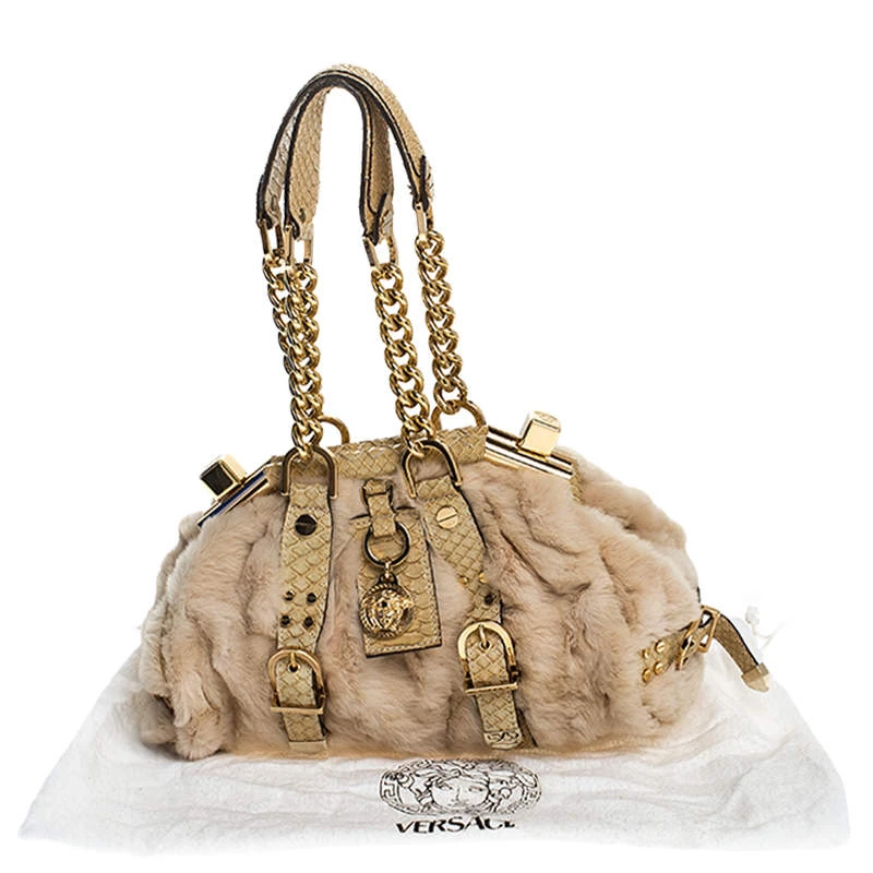Versace Beige Rabbit Fur And Python Satchel For Women 9 Versace Beige Rabbit Fur And Python Satchel For Women - Image 9