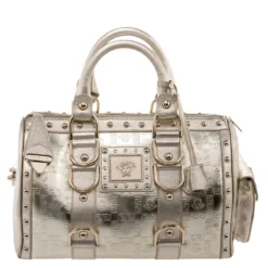 Versace Metallic Gold Leather Snap Out Of It Satchel For Women