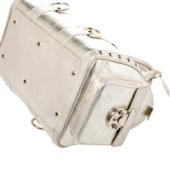 Versace Metallic Gold Leather Snap Out Of It Satchel For Women -Versace Official Website luxury women versace used handbags p247643 007