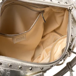 Versace Metallic Gold Leather Snap Out Of It Satchel For Women -Versace Official Website luxury women versace used handbags p247643 008