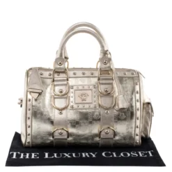 Versace Metallic Gold Leather Snap Out Of It Satchel For Women -Versace Official Website luxury women versace used handbags p247643 012