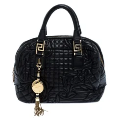 Versace Black Leather Demetra Vanitas Satchel For Women