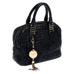 Versace Black Leather Demetra Vanitas Satchel For Women -Versace Official Website luxury women versace used handbags p251857 005