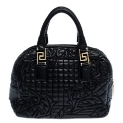 Versace Black Leather Demetra Vanitas Satchel For Women -Versace Official Website luxury women versace used handbags p251857 006