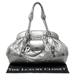 Versace Metallic Silver Leather Chain Link Satchel For Women -Versace Official Website luxury women versace used handbags p253475 005