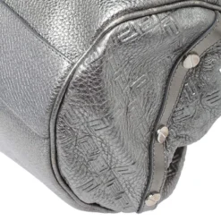 Versace Metallic Silver Leather Chain Link Satchel For Women -Versace Official Website luxury women versace used handbags p253475 010