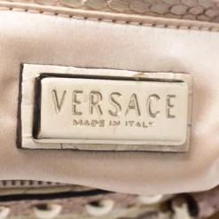 Versace Metallic Beige Python Snap Out Of It Satchel For Women -Versace Official Website luxury women versace used handbags p255151 003