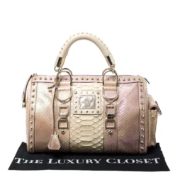 Versace Metallic Beige Python Snap Out Of It Satchel For Women -Versace Official Website luxury women versace used handbags p255151 005