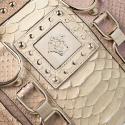 Versace Metallic Beige Python Snap Out Of It Satchel For Women -Versace Official Website luxury women versace used handbags p255151 007