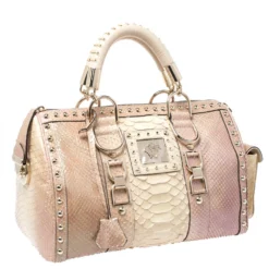 Versace Metallic Beige Python Snap Out Of It Satchel For Women -Versace Official Website luxury women versace used handbags p255151 008