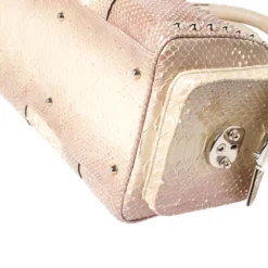 Versace Metallic Beige Python Snap Out Of It Satchel For Women -Versace Official Website luxury women versace used handbags p255151 010