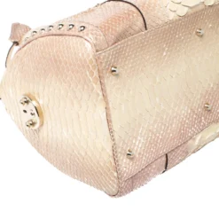 Versace Metallic Beige Python Snap Out Of It Satchel For Women -Versace Official Website luxury women versace used handbags p255151 011