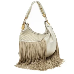 Versace Metallic And Ivory 'Couture Fringes' Hobo For Women -Versace Official Website luxury women versace used handbags p25523 0003