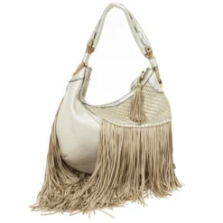 Versace Metallic And Ivory 'Couture Fringes' Hobo For Women -Versace Official Website luxury women versace used handbags p25523 0004