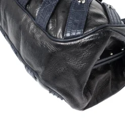 Versace Black/Navy Blue Leather Limited Edition Kiss Lock Satchel For Women -Versace Official Website luxury women versace used handbags p255656 010