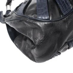 Versace Black/Navy Blue Leather Limited Edition Kiss Lock Satchel For Women -Versace Official Website luxury women versace used handbags p255656 011