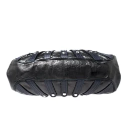 Versace Black/Navy Blue Leather Limited Edition Kiss Lock Satchel For Women -Versace Official Website luxury women versace used handbags p255656 012