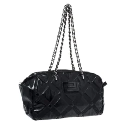 Versace Black Patent Leather Satchel For Women -Versace Official Website luxury women versace used handbags p256009 003