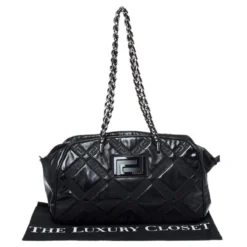 Versace Black Patent Leather Satchel For Women -Versace Official Website luxury women versace used handbags p256009 005