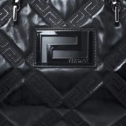 Versace Black Patent Leather Satchel For Women -Versace Official Website luxury women versace used handbags p256009 006