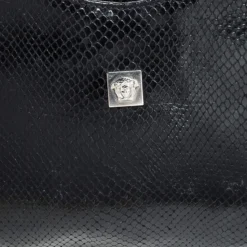 Versace Black Snakeskin Embossed Leather Metal Handle Hobo For Women -Versace Official Website luxury women versace used handbags p256207 003